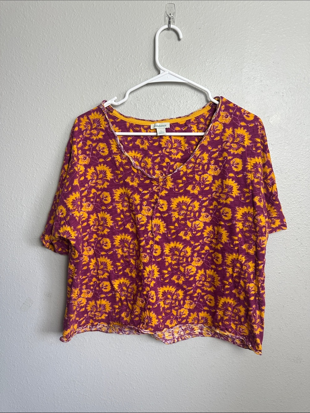 Sundance Purple & Yellow Floral V-Neck Boxy Tee